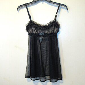 Vintage Y2K Victoria's Secret Sheer Black Mesh Ruffle Chemise Size 34B